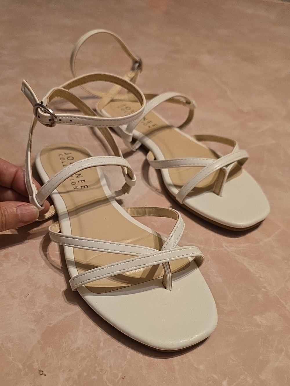 Journee Collection White Strappy Ankle-Buckle Sandals
